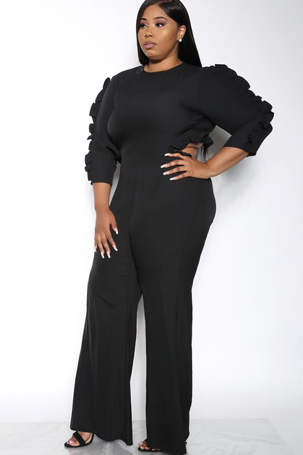 Black Fashion Long Sleeve O Neck Jumpsuits