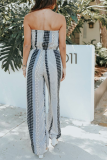 Black Casual Print Patchwork Strapless Straight Jumpsuits