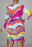 Colour Sexy Print Patchwork V Neck Pencil Skirt Dresses