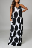 Black And White Sexy Print Patchwork Spaghetti Strap Straight Dresses