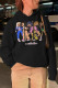 Black Casual Print Hooded Collar Tops