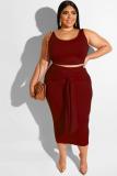 Black Fashion adult Sexy O Neck Bandage Two Piece Suits Solid