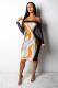 multicolor adult Fashion Sexy Off The Shoulder Long Sleeves One word collar Step Skirt Knee-Length Pr