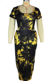 Black Sexy Patchwork Tie-dye Square Collar Straight Plus Size Dresses