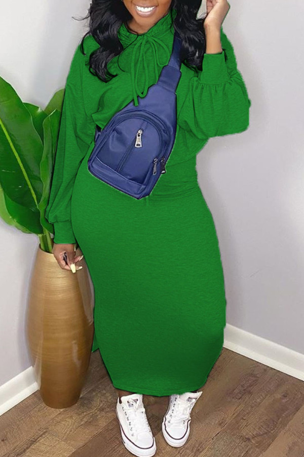 Green Casual Solid Patchwork Hooded Collar Long Sleeve Two Pieces