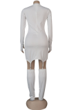 White Sexy Solid Hollowed Out Half A Turtleneck Pencil Skirt Dresses