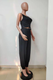 Army Green Fashion Sexy Solid With Belt V Neck Regular Jumpsuits