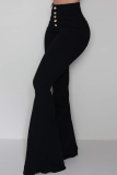 Red Street Solid Buckle Boot Cut High Waist Speaker Patchwork Bottoms