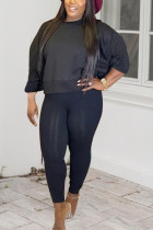 Black Sportswear Solid O Neck Plus Size 
