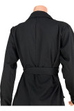 White Turndown Collar Zippered Bandage Solid Pure Long Sleeve Coats & Cardigan