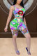 Green Fashion Casual adult Patchwork Print Tie Dye Burn-out Two Piece Suits Lips Print pencil Sleeveless Two Pieces