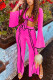 rose red Fashion Casual Adult Milk Fiber Patchwork Solid Patchwork V Neck Long Sleeve Flare Sleeve Short Two Pieces