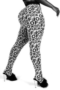 White Fashion Casual Skinny Letter Print Trousers