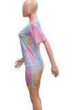 Purple and green Sexy V Neck Striped Print Stripe Plus Size