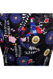 Black venetian Casual Patchwork Print Two Piece Suits Straight Long Sleeve Two-piece Pants Set