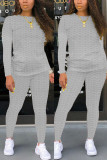 Grey Fashion Casual Solid Zipper Basic O Neck Long Sleeve Two Pieces