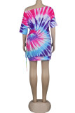 Green Fashion Sexy Patchwork Print bandage One word collar Hip skirt Dresses
