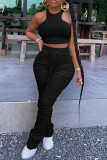 Black Active Solid pencil Sleeveless Two Pieces