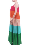Colour Casual Solid Patchwork Spaghetti Strap Sling Dress Dresses
