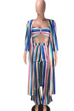 multicolor OL Striped Print Three-Piece Suits Straight Long Sleeve Two Pieces