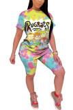 White Fashion Casual adult Ma'am Print Character Two Piece Suits Straight Short Sleeve Two Pieces