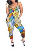 Black Fashion street Print Patchwork Hollow Sleeveless Slip Jumpsuits