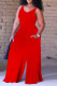 Red Sexy Casual Solid Backless V Neck Regular Sleeveless Jumpsuits
