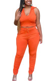 Orange Fashion Sexy adult Ma'am Solid Two Piece Suits pencil Sleeveless Two Pieces