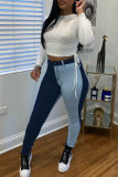 Baby Blue Fashion Casual Patchwork Basic High Waist Jeans