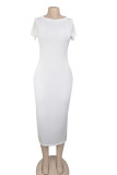 Cyan Fashion Casual White Red Black Orange Yellow Cyan Cap Sleeve Short Sleeves O neck Pencil Dress Mid-Calf Solid Dresses