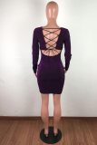 Grey Sexy Solid Hollowed Out V Neck Wrapped Skirt Dresses