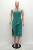 Grass Green Sexy Fashion Solid Split Asymmetrical Sleeveless Asymmetrical Collar Rompers
