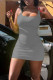 Grey Casual Solid Patchwork U Neck Pencil Skirt Dresses
