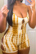 Gold Fashion Sexy Print Hollowed Out Backless Spaghetti Strap Skinny Romper