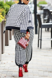 Black White Street Plaid Patchwork Turndown Collar Long Sleeve Two Pieces
