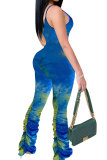 rose red Fashion Sexy Print Patchwork Tie-dyed Draped Sleeveless Slip Jumpsuits