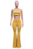 Blue Sexy Fashion adult Bandage backless Solid Two Piece Suits Boot Cut Sleeveless Two-piece P