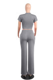 Orange Casual Fashion Slim fit crop top Solid Two Piece Suits Straight