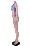 Pink Fashion Sexy Print Bandage Backless Swimwears