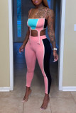 Pink Fashion Sexy Patchwork Asymmetrical Spaghetti Strap Sleeveless Two Pieces
