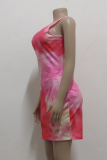Pink Sexy Print Patchwork O Neck Pencil Skirt Dresses