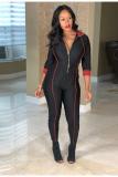 Black Sexy Fashion Patchwork Solid zipper Acetyl fiber Long Sleeve Turndown Collar Jumpsuits