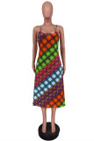 Colour Fashion Sexy Plaid Print Backless Spaghetti Strap Sleeveless Dress