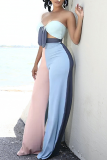 Multicolor Sexy Color Block Draw String Strapless Sleeveless Two Pieces