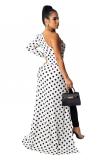 White One Shoulder Collar Long Sleeve asymmetrical Dot Print Slim fit Patchwork Long Sleeve Top