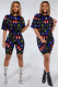 Black Fashion adult Sexy backless Print Two Piece Suits Patchwork Straight Short Sleeve Two-Pie