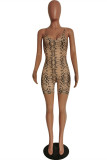 Yellow Sexy Casual Print Backless Spaghetti Strap Skinny Romper