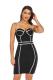 Black Fashion Sexy Spaghetti Strap Sleeveless Slip Step Skirt Knee-Length Patchwork Solid Club