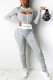 Grey Casual Striped Embroidered Patchwork O Neck Long Sleeve Two Pieces
