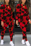 Red Fashion Casual adult Ma'am Print Two Piece Suits pencil Long Sleeve Two Pieces